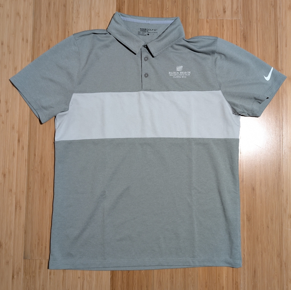Nike Golf Polo Shirt Men Size Large Dri Fit Gray White Performance Tee